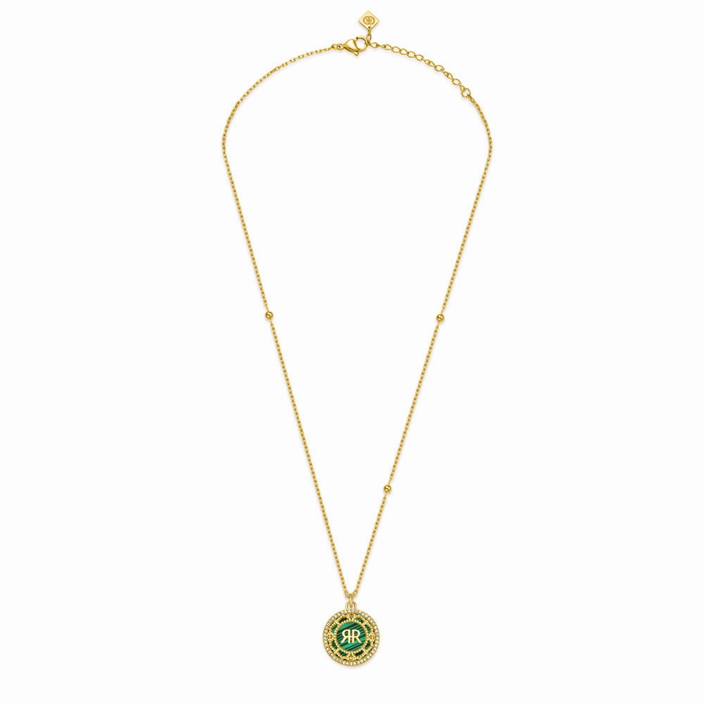 Cerruti 1881 Arabesque.3 Ladies Gold Plated Necklace With Crystal Malachite fashion-jewelry  
