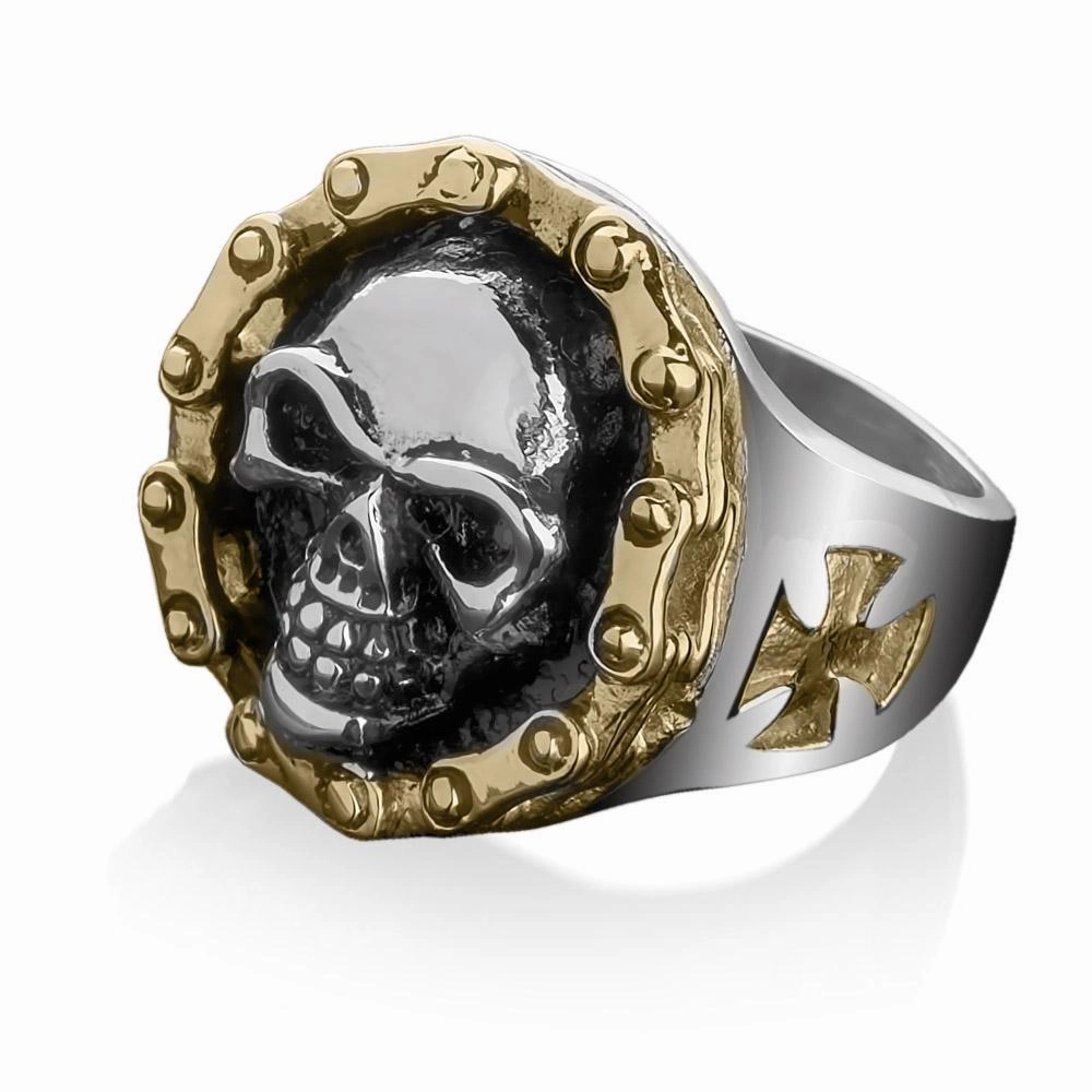 Chain Link Skull Ring 