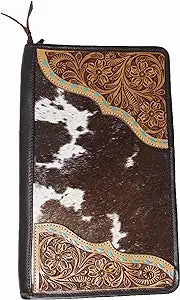 Challenger Western Cowhide Floral Hand-Tooled Leather Travel Jewelry Case texture-rose-gold  
