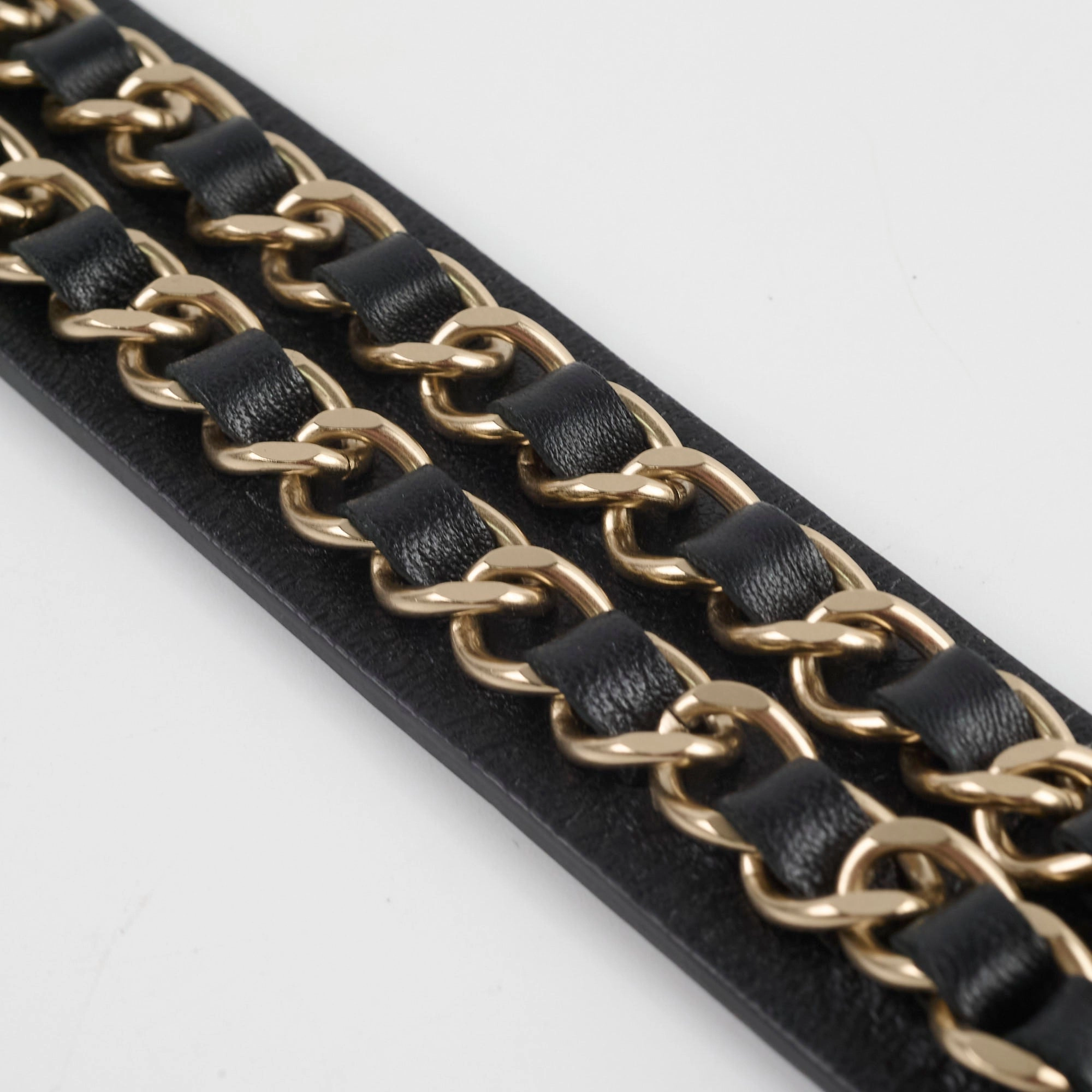 Chanel Black Leather Chain Bracelet Size L