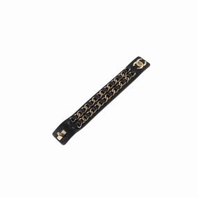 Chanel Black Leather Chain Bracelet Size L hand-chain-bracelet  