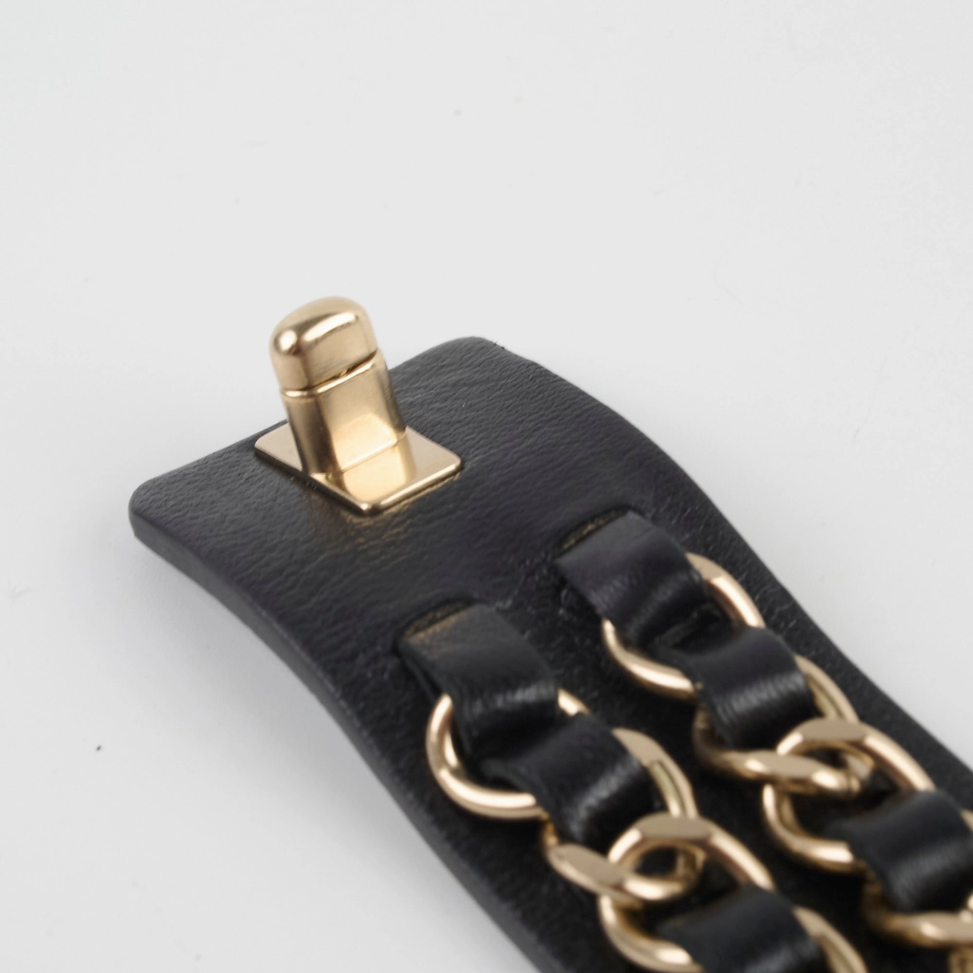 Chanel Black Leather Chain Bracelet Size L