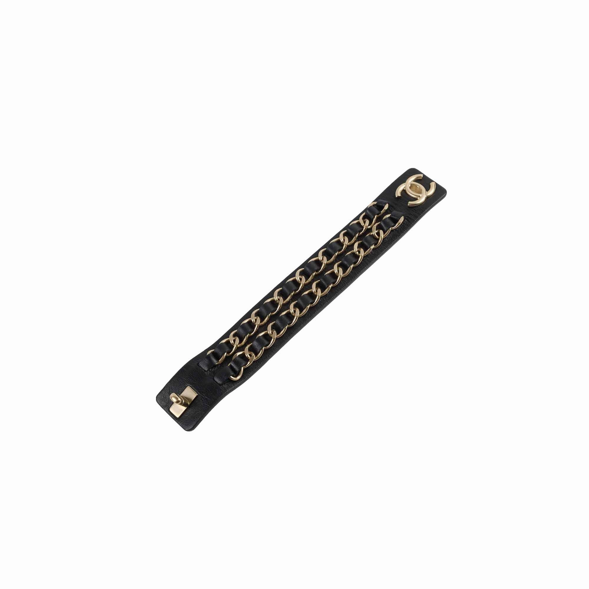 Chanel Black Leather Chain Bracelet Size L hand-chain-bracelet  