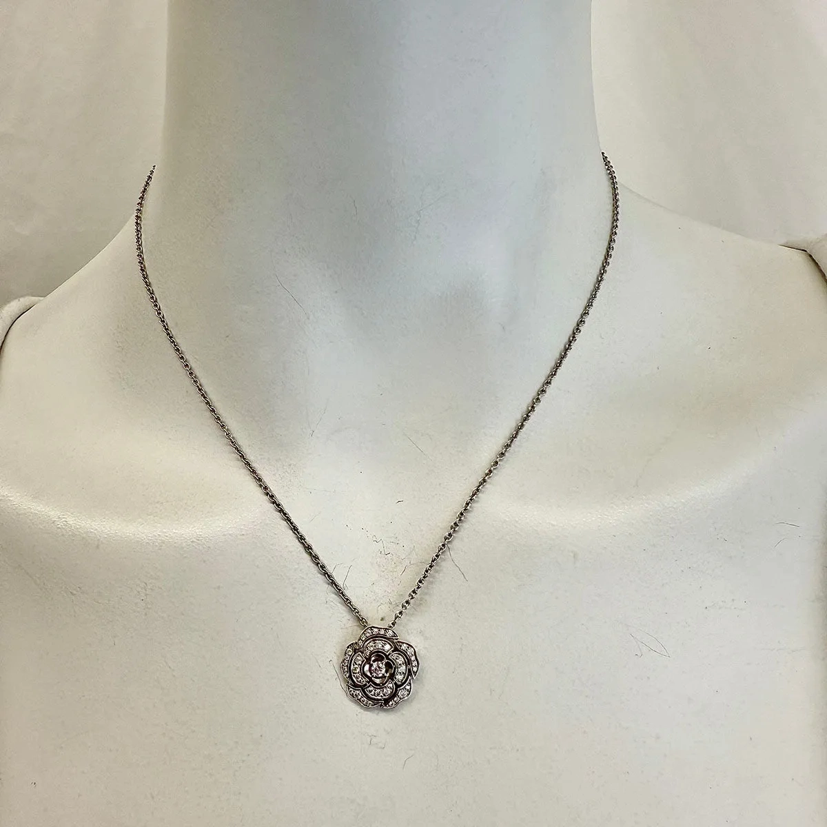 Chanel Bouton de Camelia 18K White Gold and Diamond Pendant Necklace