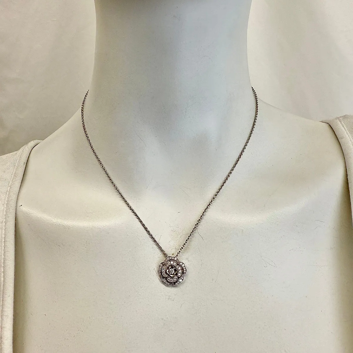 Chanel Bouton de Camelia 18K White Gold and Diamond Pendant Necklace