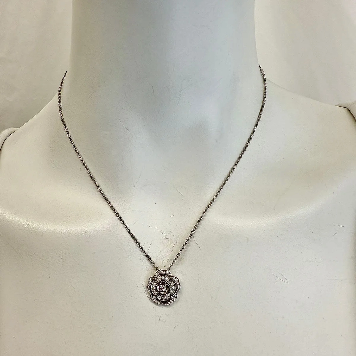 Chanel Bouton de Camelia 18K White Gold and Diamond Pendant Necklace