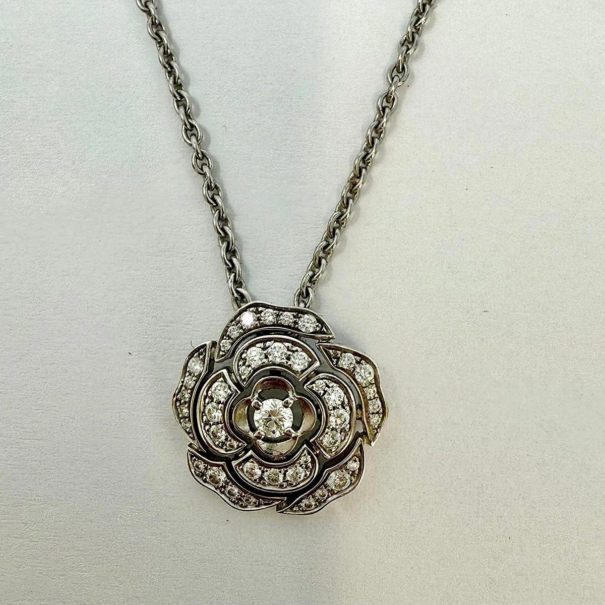 Chanel Bouton de Camelia 18K White Gold and Diamond Pendant Necklace