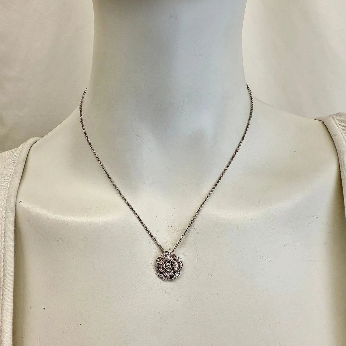 Chanel Bouton de Camelia 18K White Gold and Diamond Pendant Necklace