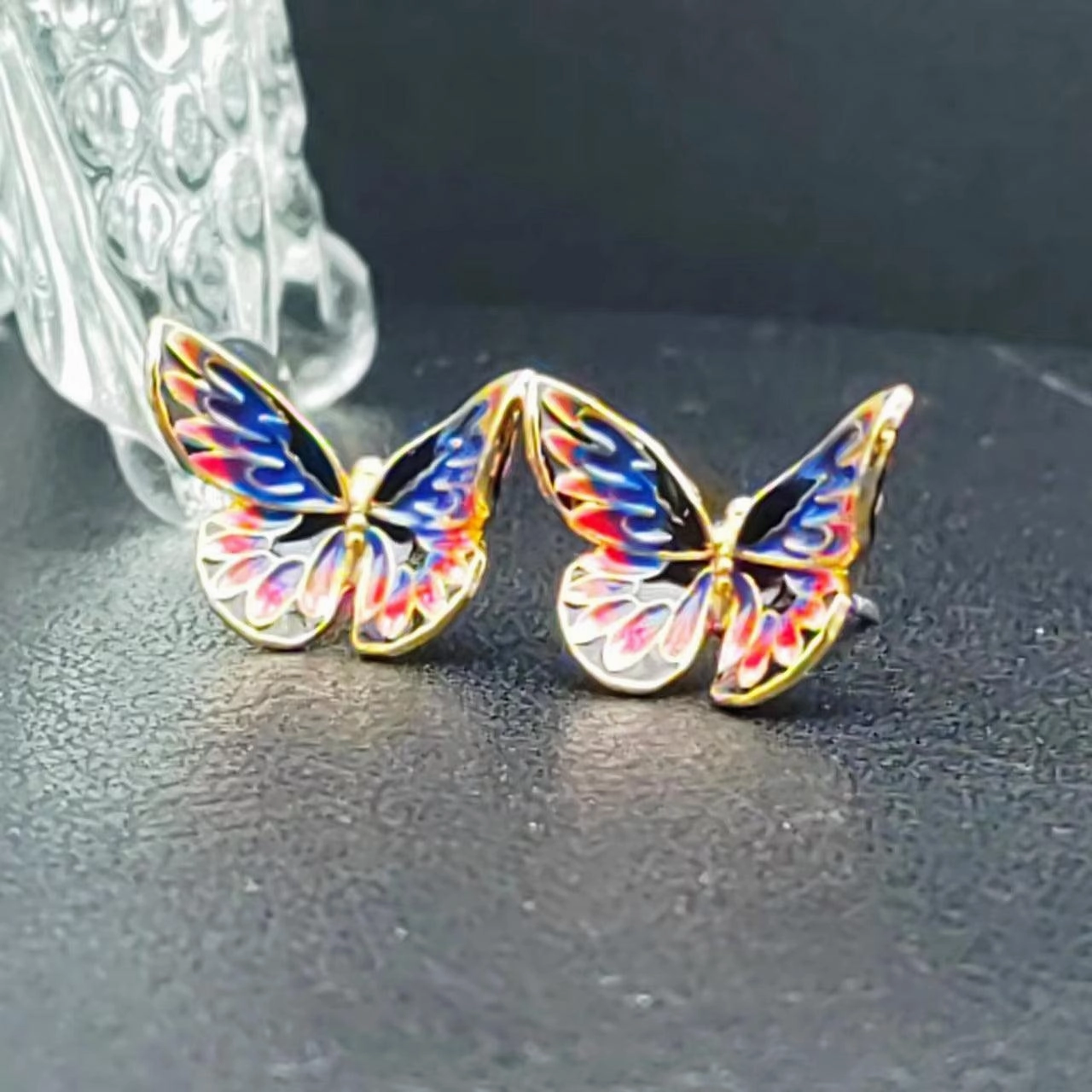 Cherry Blossom Colorful Butterfly Stud Earrings