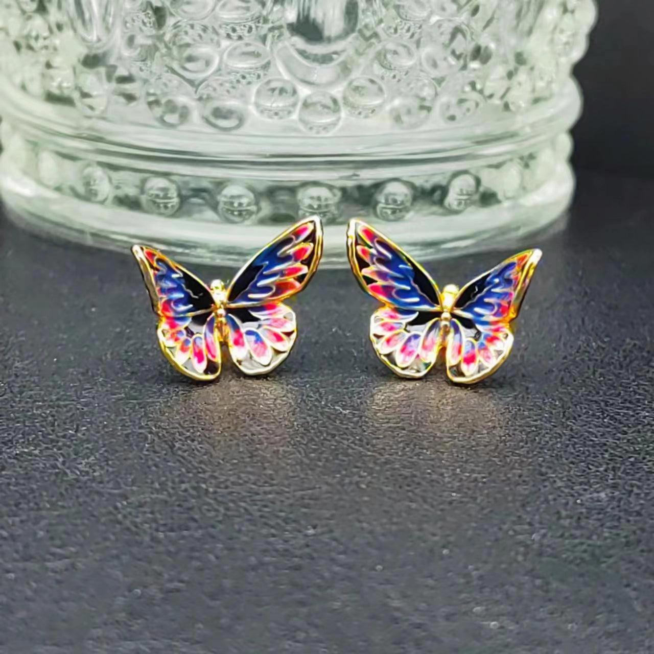 Cherry Blossom Colorful Butterfly Stud Earrings