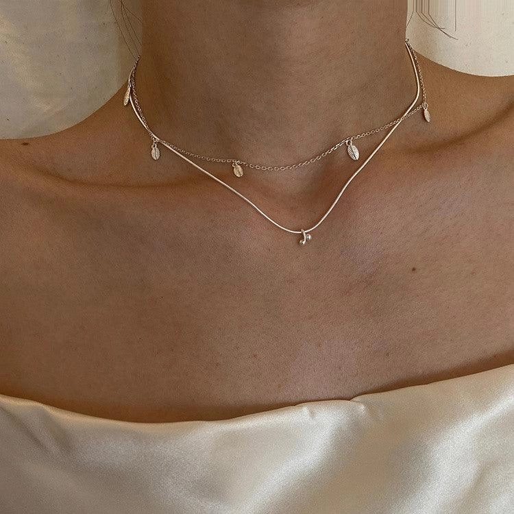Cherry Leaves Stacked Necklace Sterling Silver For Women 