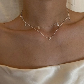 Cherry Leaves Stacked Necklace Sterling Silver For Women 