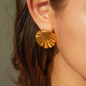 Chic Gold Plated Shell Earrings 