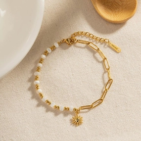 Chic Stainless Steel Sun Pendant Beaded Bracelet for Women 