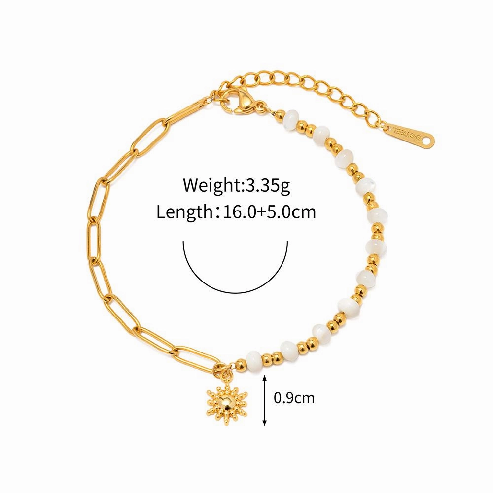 Chic Stainless Steel Sun Pendant Beaded Bracelet for Women