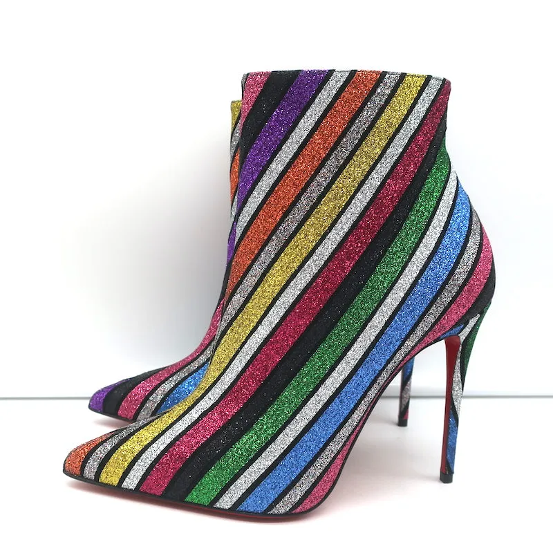 Christian Louboutin So Kate 100 Stiefeletten Multi Streifen Glitzer Größe 37 NEU
