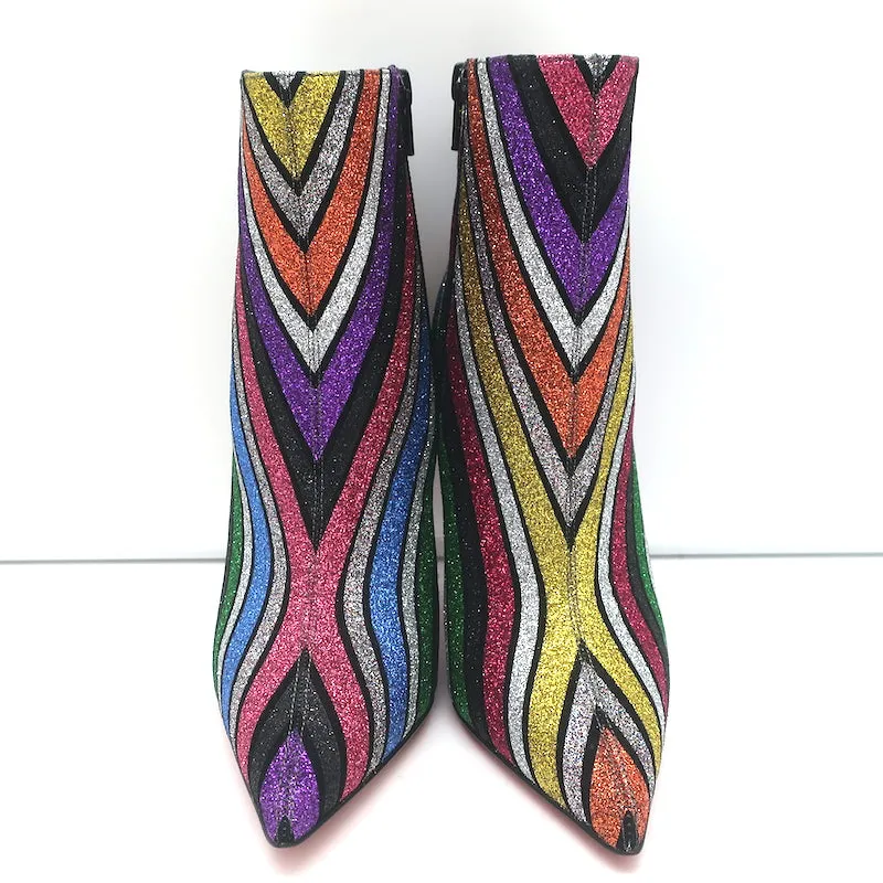 Christian Louboutin So Kate 100 Stiefeletten Multi Streifen Glitzer Größe 37 NEU