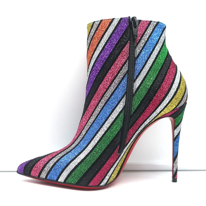 Christian Louboutin So Kate 100 Stiefeletten Multi Streifen Glitzer Größe 37 NEU