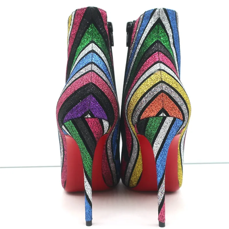 Christian Louboutin So Kate 100 Stiefeletten Multi Streifen Glitzer Größe 37 NEU
