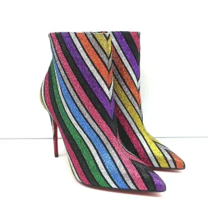 Christian Louboutin So Kate 100 Stiefeletten Multi Streifen Glitzer Größe 37 NEU
