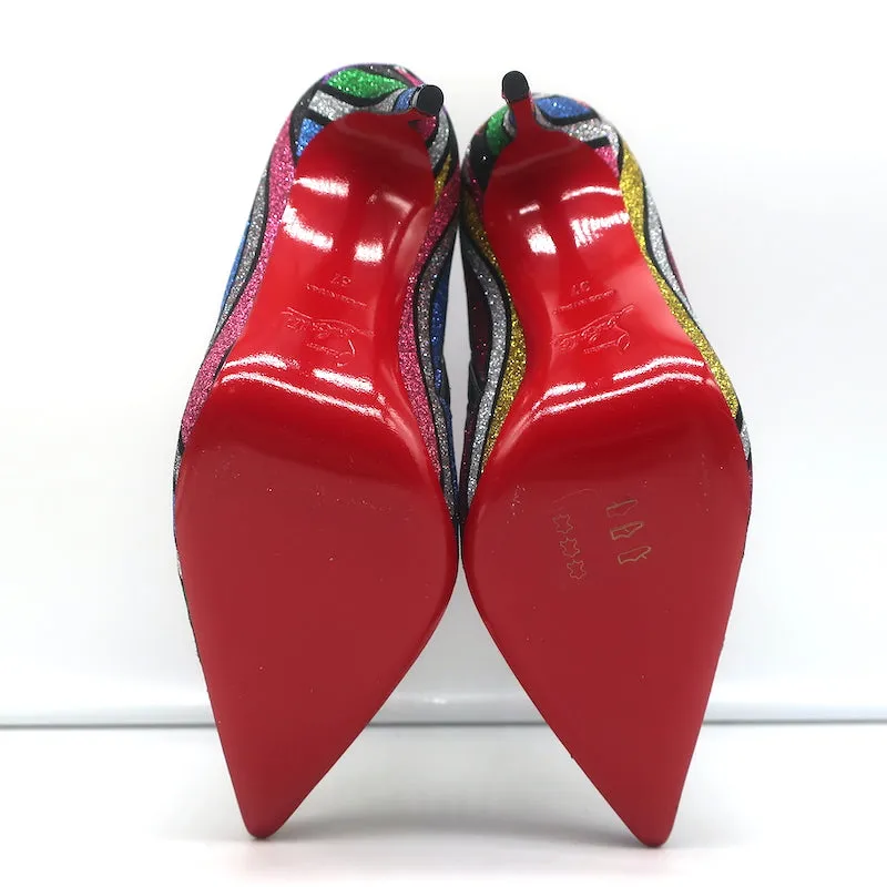 Christian Louboutin So Kate 100 Stiefeletten Multi Streifen Glitzer Größe 37 NEU
