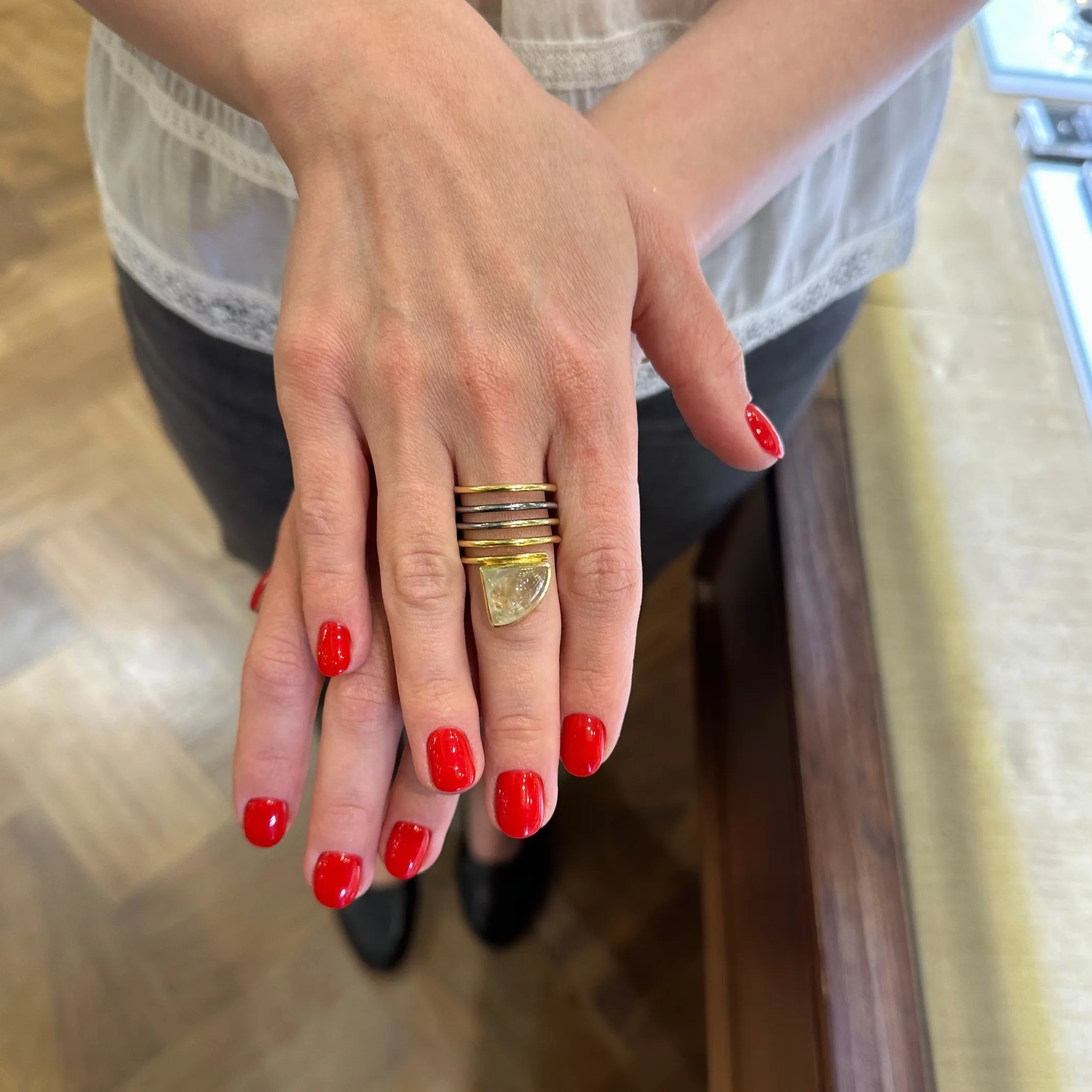 Chrysoberyl 18K Gold and Sterling Silver Coil Ring