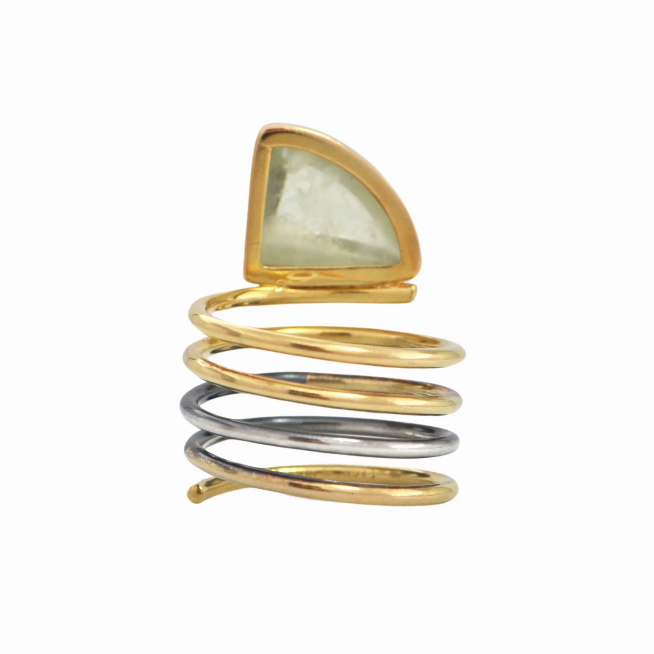 Chrysoberyl 18K Gold and Sterling Silver Coil Ring