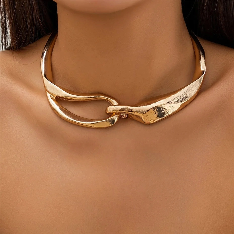 Chunky Heavy Metal Torques Choker Necklace 