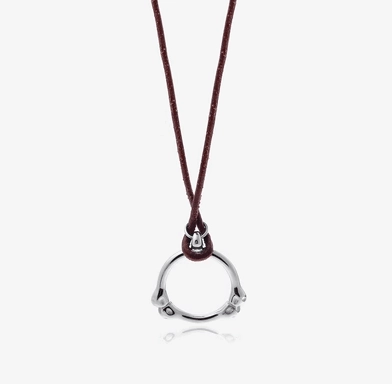 Circular Bone Pendant Leather Rope Necklace
