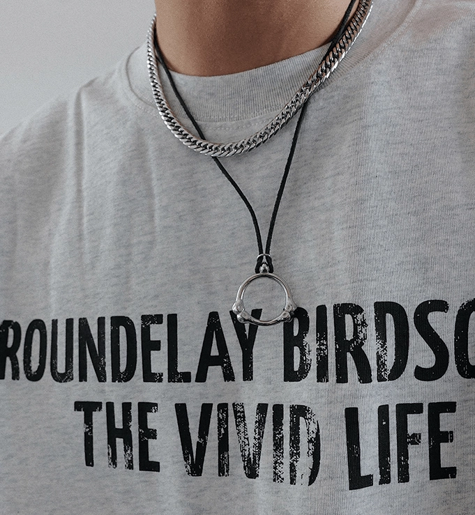 Circular Bone Pendant Leather Rope Necklace 