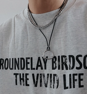 Circular Bone Pendant Leather Rope Necklace 