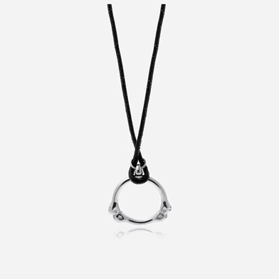 Circular Bone Pendant Leather Rope Necklace