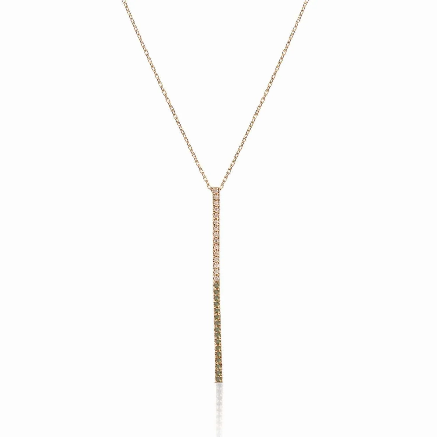 Claire Bar 18K Gold Necklace w. Green &amp; White Diamonds