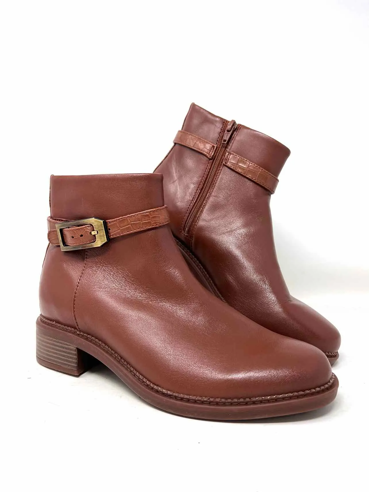 Clarks Größe 8,5 Braune/Goldene Schnallen Leder Schuhe Stiefel