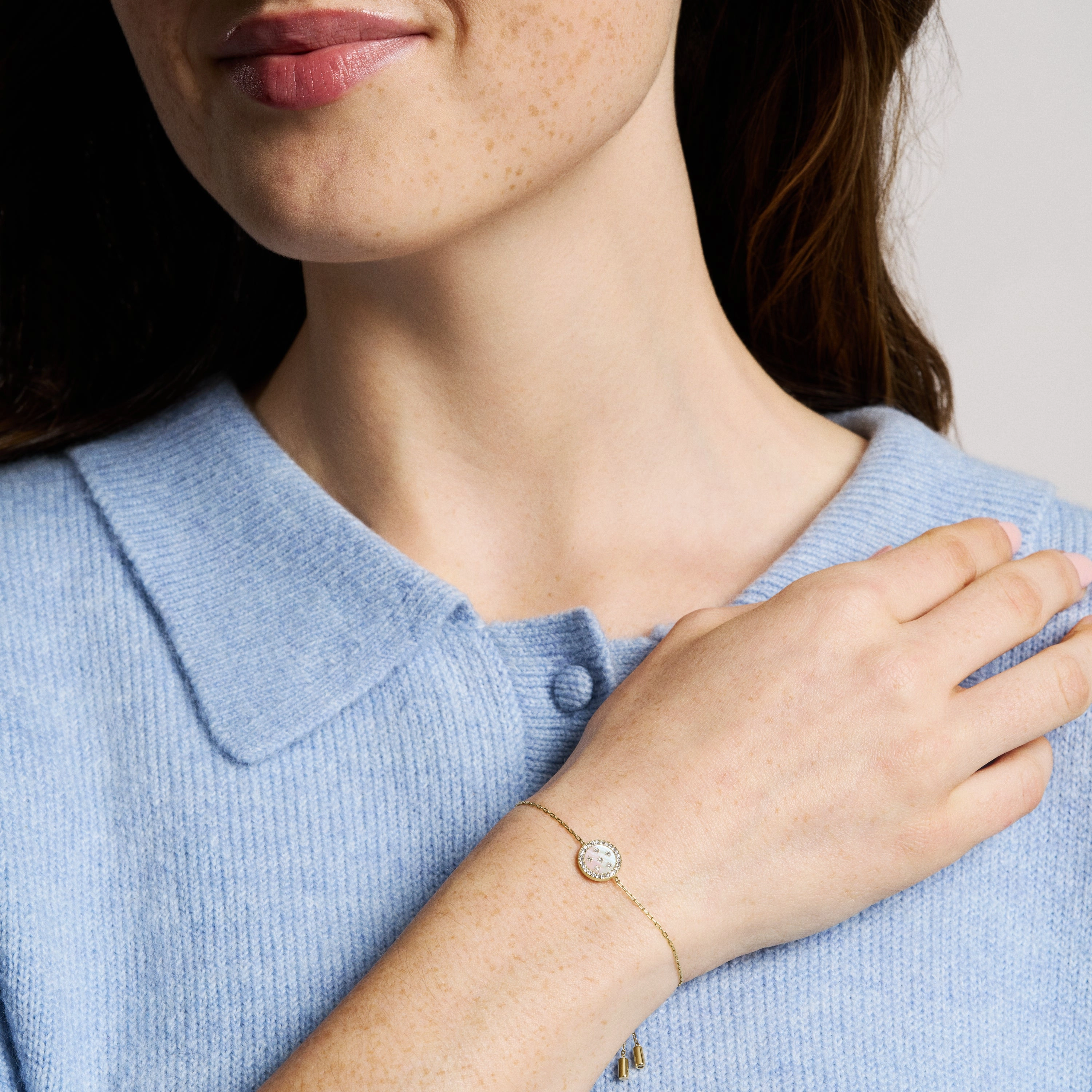 Classic Mother-of-Pearl Gold-Tone Stainless Steel Station Bracelet