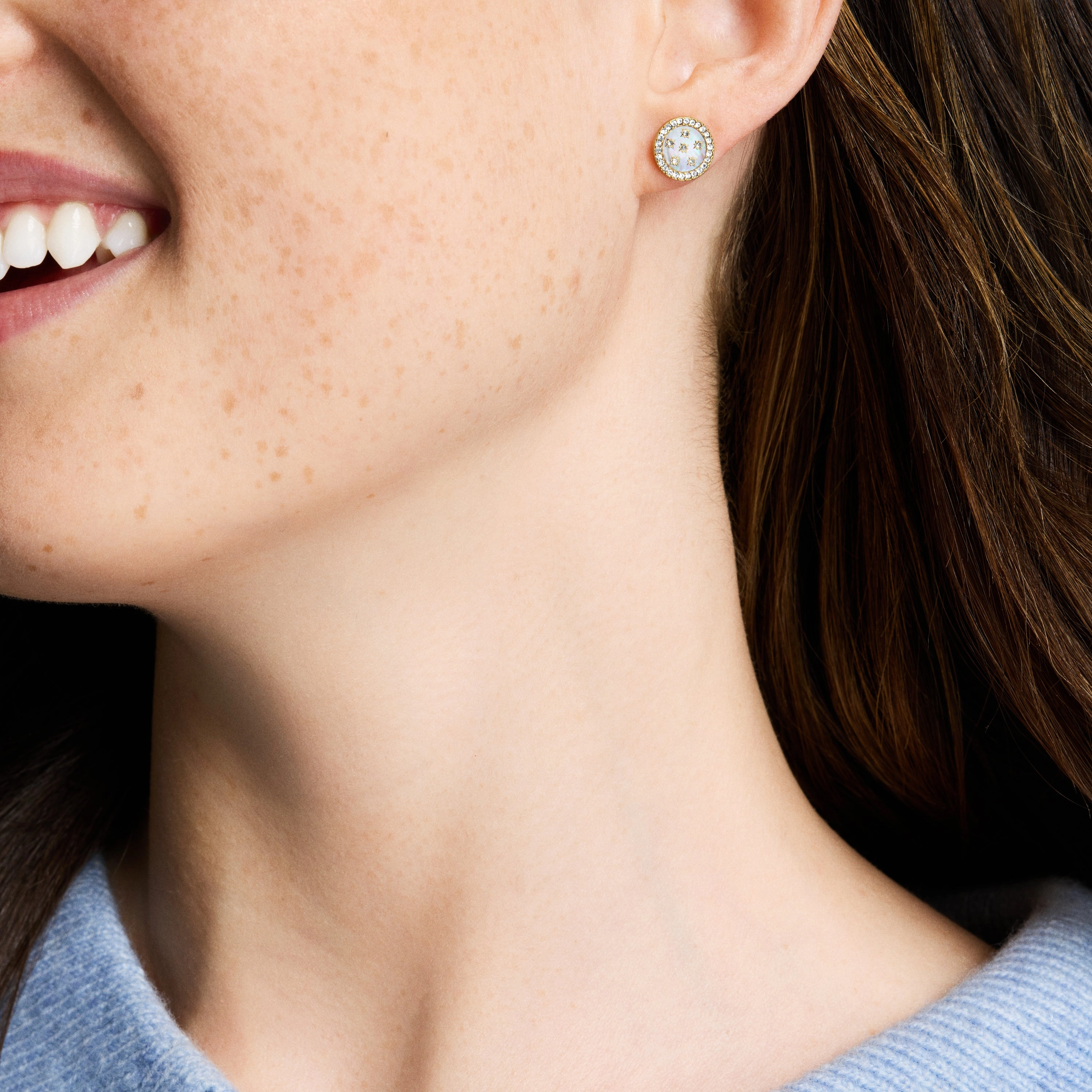 Classic Mother-of-Pearl Gold-Tone Stainless Steel Stud Earrings