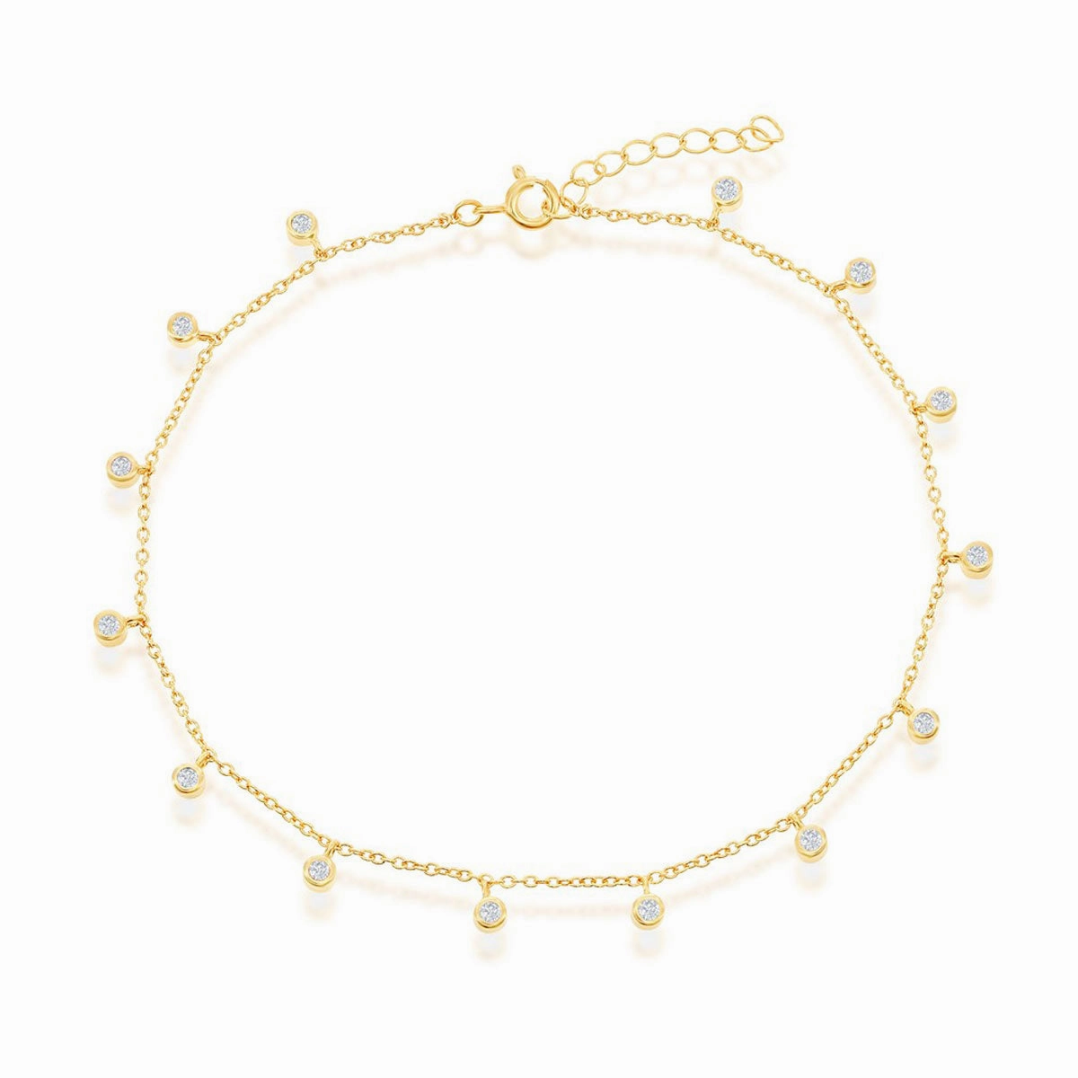 Classic Women's Anklet - Gold Plated Sterling Silver Bezel-Set CZ Charms | R-9270-GP suit-set  