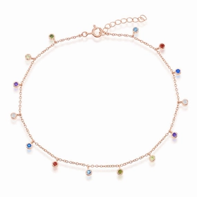 Classic Women's Anklet - RG Sterling Silver Bezel-Set Rainbow CZ Charms | R-9271 suit-set  