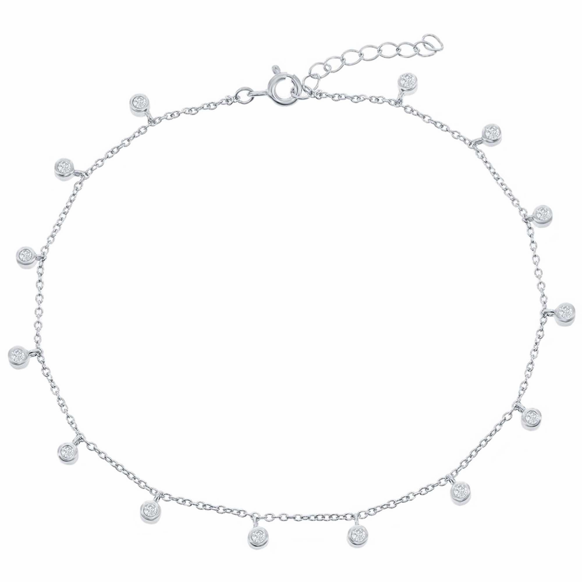 Classic Women's Anklet - Sterling Silver Bezel Set White CZ Stone Charms | R-9270 suit-set  