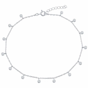 Classic Women's Anklet - Sterling Silver Bezel Set White CZ Stone Charms | R-9270 suit-set  