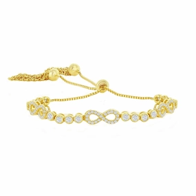 Classic Women's Bracelet - Gold Bezel-Set CZ and Infinity Adjustable | T-8044-GP suit-set  