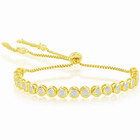 Classic Women's Bracelet - Gold Plated 5mm Tennis Bezel-Set CZ Tassel | T-8059-GP suit-set  