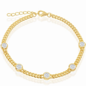 Classic Women's Bracelet - Gold Plated Bezel-Set CZ by the Yard Curb Chain | T-7855 suit-set  