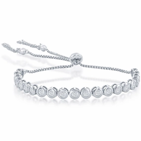 Classic Women's Bracelet - Silver 5mm Tennis Bezel-Set CZ Bolo Tassel | T-8059 suit-set  