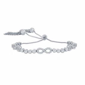 Classic Women's Bracelet - Silver Bezel-Set CZ and Infinity Adjustable Bolo | T-8044 suit-set  