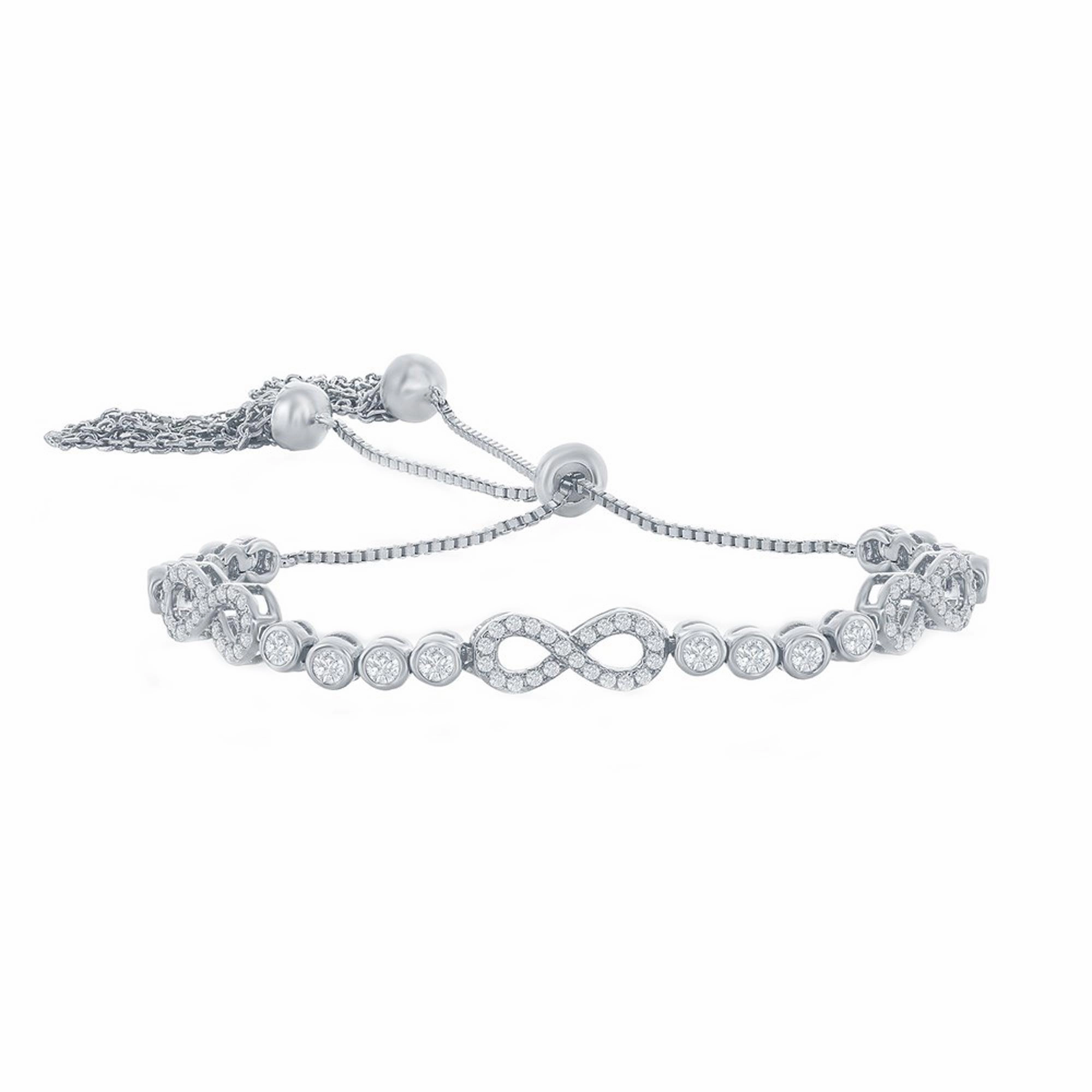 Classic Women's Bracelet - Silver Bezel-Set CZ and Infinity Adjustable Bolo | T-8044 suit-set  