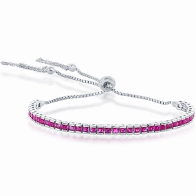 Classic Women's Bracelet - Silver Tennis Channel-Set Ruby CZ Bolo Tassel | T-8056 suit-set  