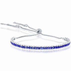 Classic Women's Bracelet - Silver Tennis Channel-Set Sapphire CZ Tassel | T-8058 suit-set  