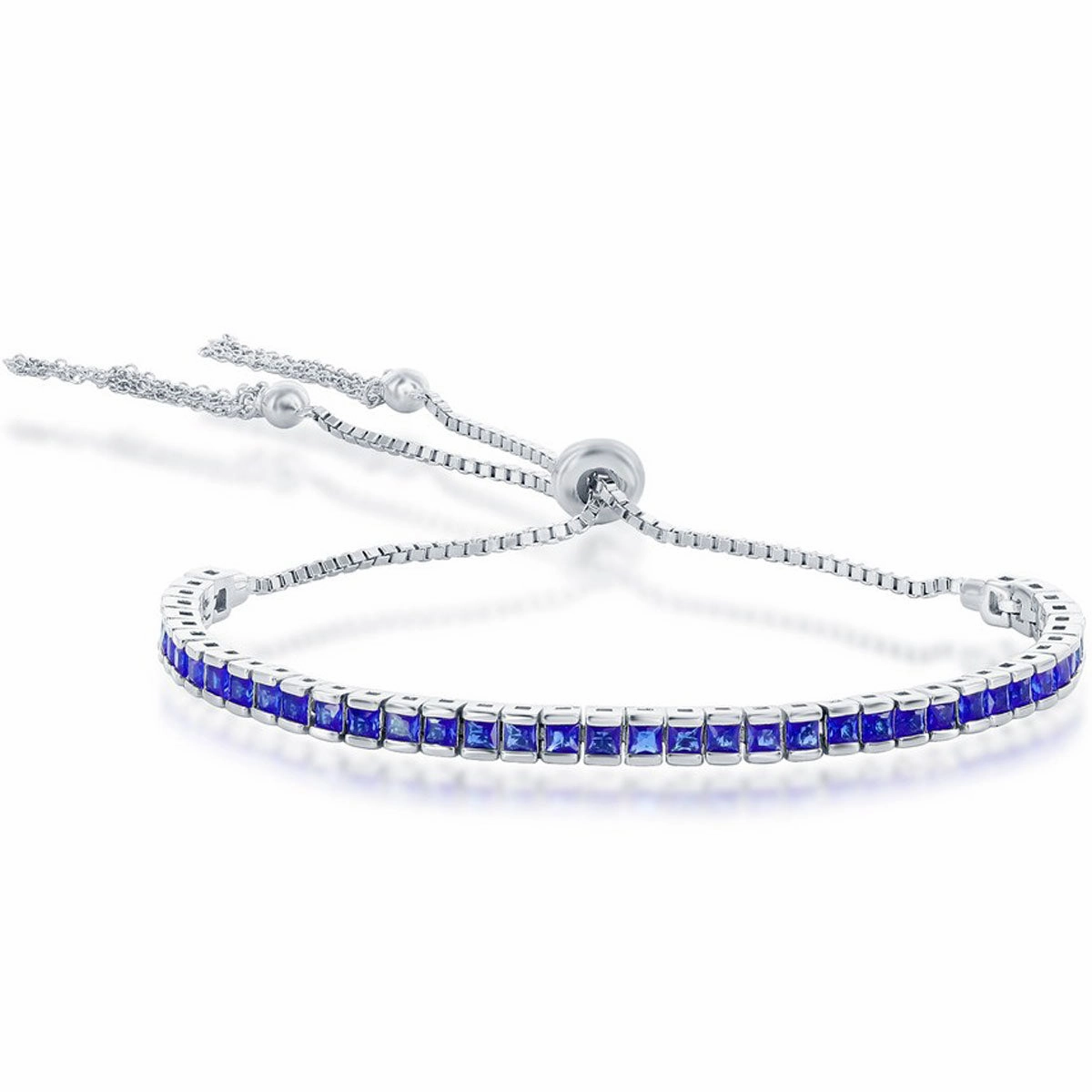 Classic Women's Bracelet - Silver Tennis Channel-Set Sapphire CZ Tassel | T-8058 suit-set  