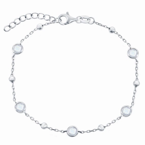 Classic Women's Bracelet - Sterling Silver Bezel-Set White CZ and Beads | T-8082 suit-set  